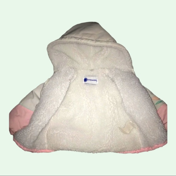 Vintage Baby Fleece lined Coat 12/24 months Pink White Tulip flowers - Picture 6 of 12